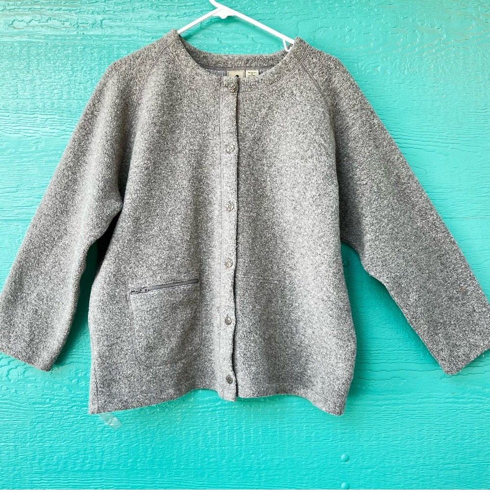 Wool Blend Gray Cardigan Sweater XL | Grandpa Core Minimalist Scandi Collarless